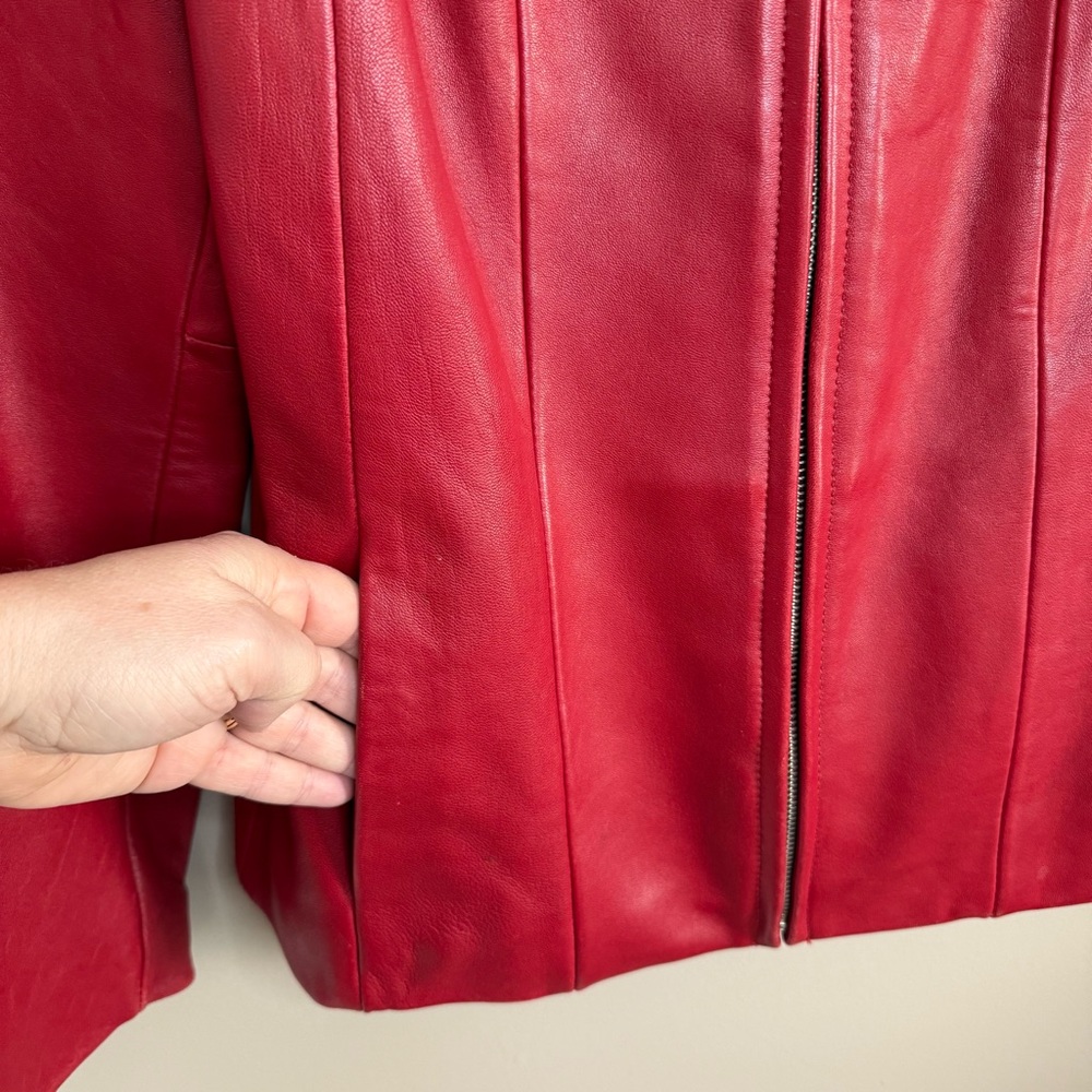 Avanti New York Red Genuine Leather Butter Soft Zip Structured Jacket Women's L - Picture 4 of 10